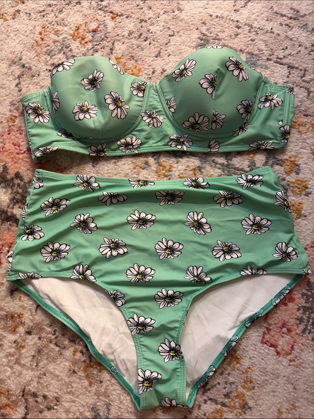 Modcloth Mint Green Daisy Bandeau Bikini Set